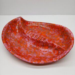 Mid Century Drip Glaze Ceramic Ashtray Mottled Red Pink 12"